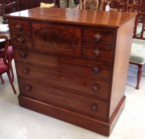 Early Victorian Flame Mahogany Chest of Drawers with Mule Chest Top Circa 1850
