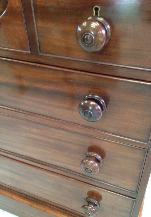 fig 1. Early Victorian flame mahogany chest of drawers with mule chest top circa 1850