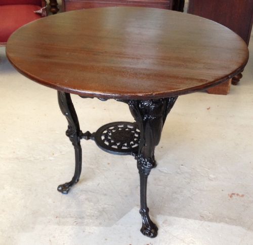 Victorian Cast Iron Pub Table with Mahogany Top  by Goodall Burton on Trent