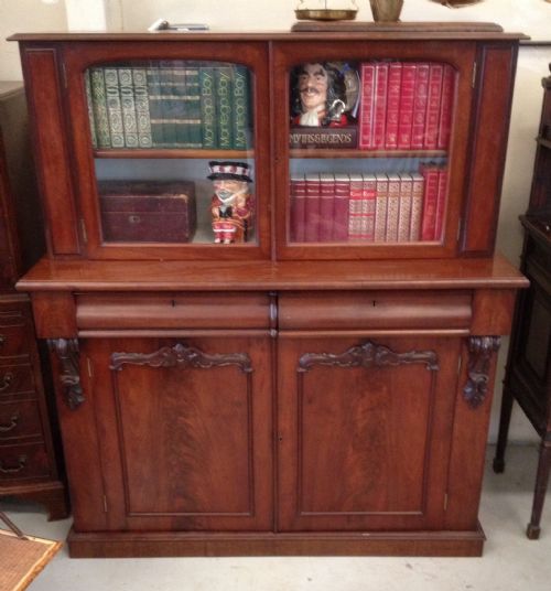 Victorian Mahogany Dwarf Bookcase Over Cupboard  Circa 1870