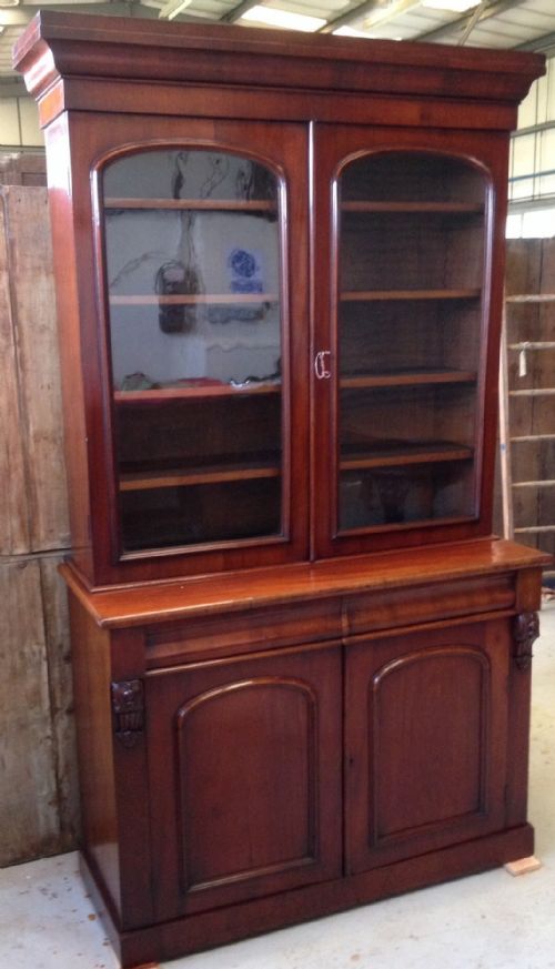 Antique Victorian Mahogany Bookcase Over Cupboard Circa 1870