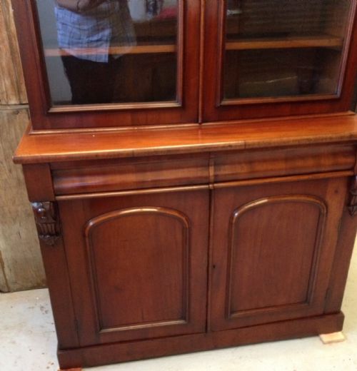fig 1. Antique Victorian mahogany bookcase over cupboard circa 1870