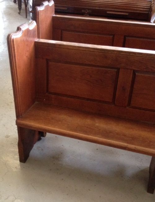 fig 1. Victorian solid oak pew in original condition, panelled back