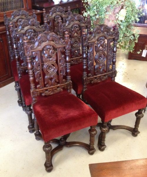 Antique Solid Oak Jacobean Style Dining Chairs Circa 1880