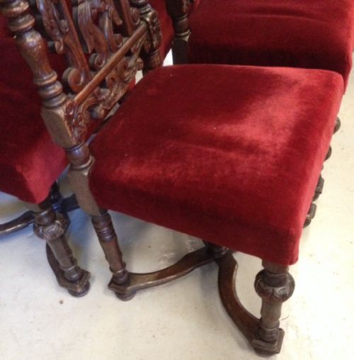 fig 1. Antique solid oak Jacobean style dining chairs circa 1880