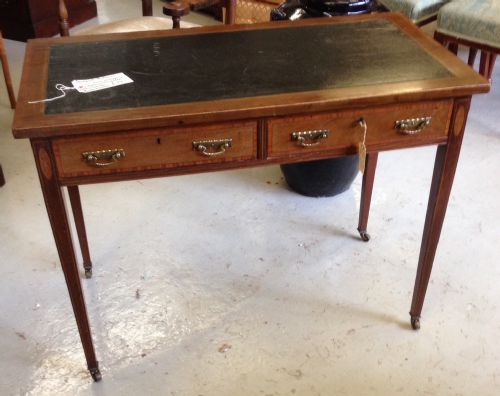 Edwardian Inlaid Mahogany Sheraton Style Two Drawer Writing Table
