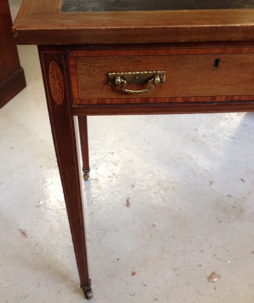 fig 1. Edwardian inlaid mahogany Sheraton style two drawer writing table