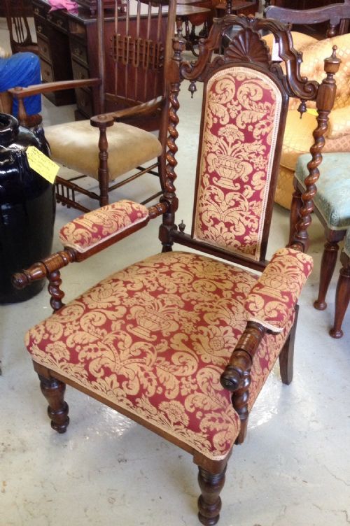 Victorian Turned and Carved Rosewood Library Chair