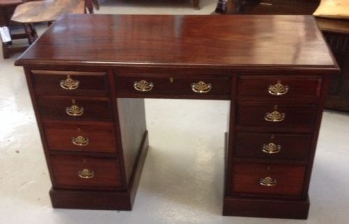 Victorian Mahogany Twin Pedestal Desk . Solid Brass Handles.