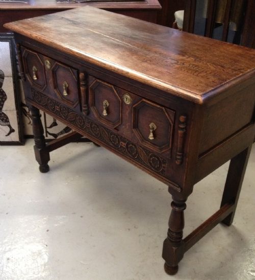 Victorian Solid Oak Jacobean Style Side Table with Two Drawers