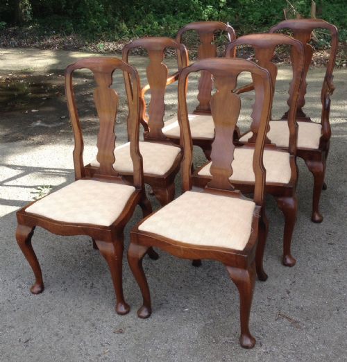 Set of Six Mahogany Queen Anne Style Dining Chairs Circa 1920