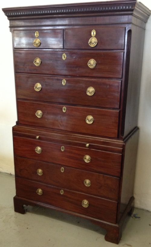 Georgian Mahogany Chest on Chest with Original Brass Plate Handles Circa 1800 
