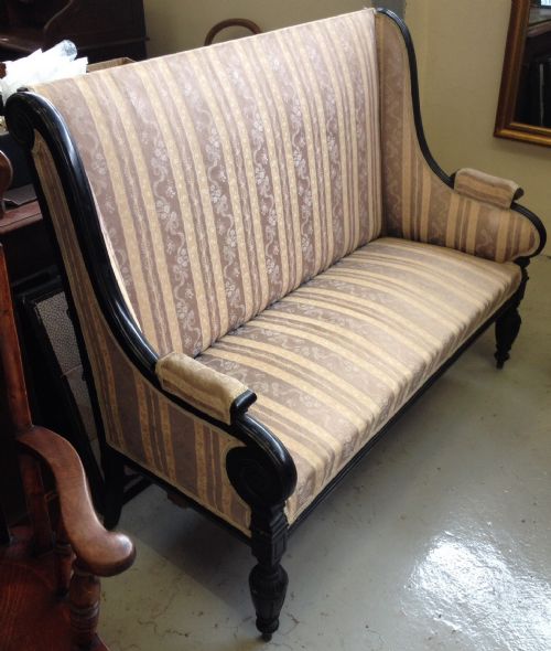 Victorian Scroll Armed High Backed Sofa on Turned Legs for Restoration