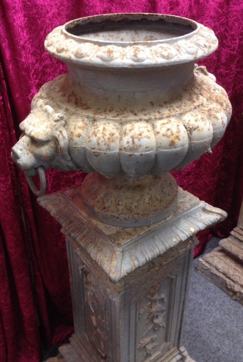 fig 2. Pair of cast iron late nineteenth century garden urns on pedestals -French