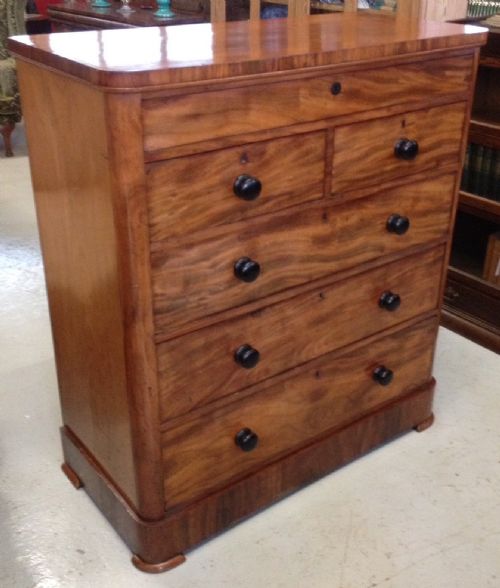 Victorian Faded Mahogany Five Height Chest of Drawers with Ebonised Knobs