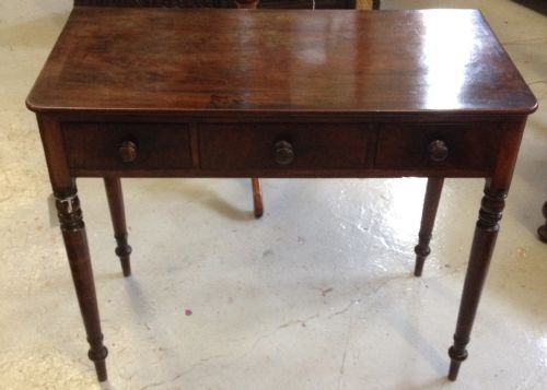 Late Georgian Mahogany Three Drawer Side Table on Turned Legs