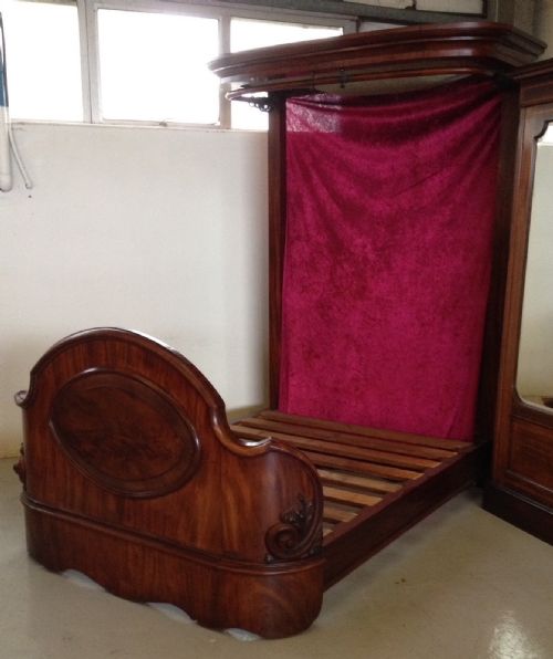 fig 1. Victorian mahogany half tester king size bed with carved and panelled base