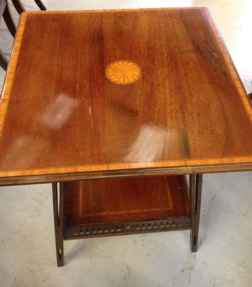fig 1. Late Victorian inlaid mahogany two tier window table