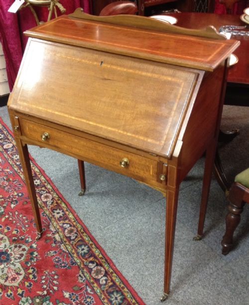 Sheraton Revival Inlaid Mahogany Writing Bureau on Tapered Legs Circa 1890