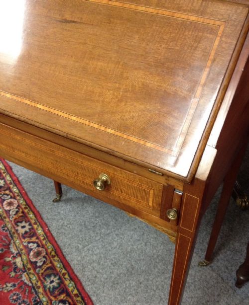 fig 1. Sheraton revival inlaid mahogany writing bureau on tapered legs circa 1890