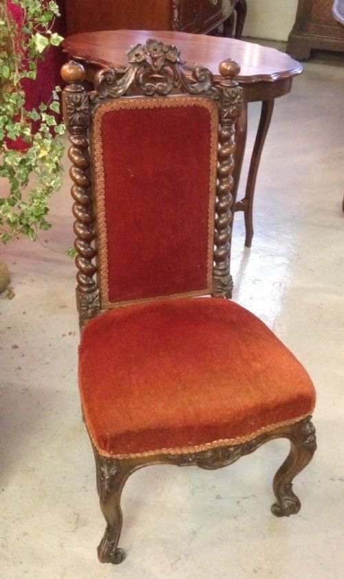 Victorian Carved Walnut Nursing Chair with Spiral Supports Circa 1880