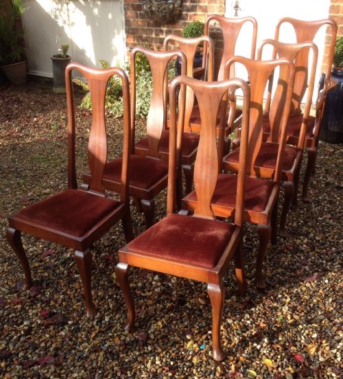 Edwardian Set of Eight Mahogany Queen Anne Style Dining Chairs