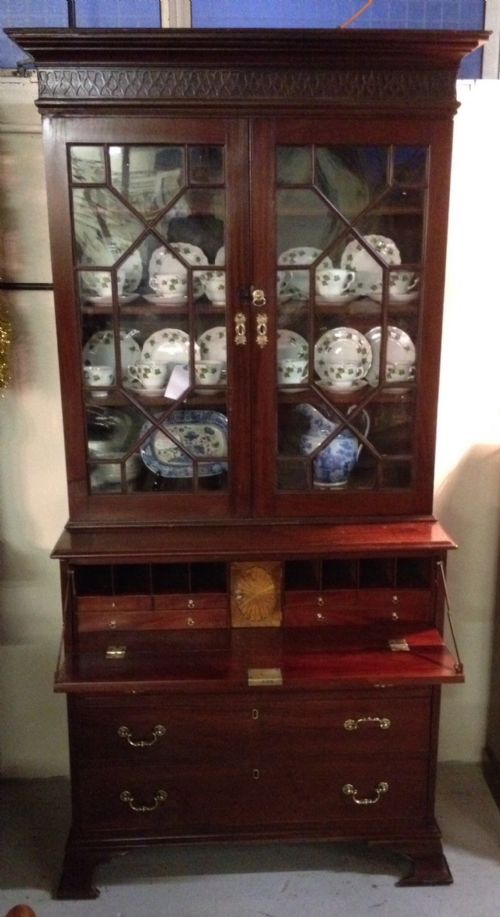 Georgian Mahogany Secretaire with Astragal Glazed Bookcase Top Circa 1790 Small Proportions