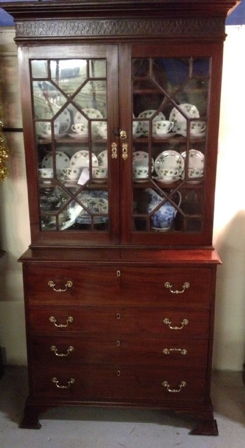fig 1. Georgian mahogany secretaire with astragal glazed bookcase top circa 1790 small proportions