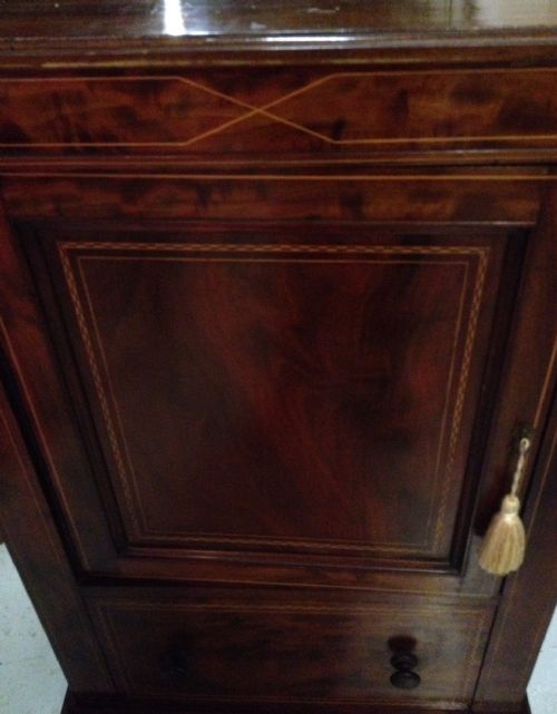 fig 1. Inlaid Sheraton revival mahogany safe cupboard circa 1890