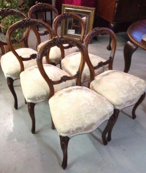fig 1. Victorian set of six walnut balloon backed dining chairs on cabriole legs
