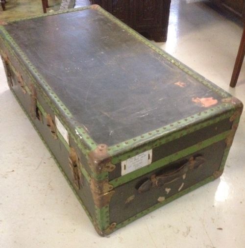fig 1. Wood and metal framed trunk -ideal coffee table circa 1920