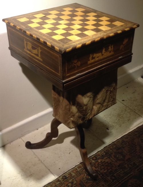 Nineteenth Century Inlaid Italian Games Table on Turned Stem with Tripod Base