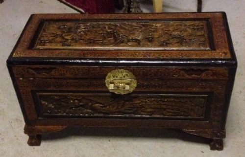 Carved Chinese Camphor Wood Box Small Proportions