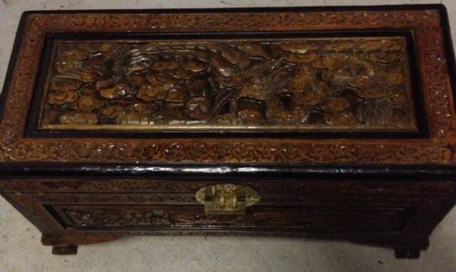 fig 1. Carved Chinese camphor wood box Small proportions