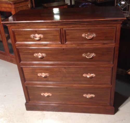 Arts and Crafts Walnut Four Height Chest of Drawers Original Copper Handles Made by Page and Co Norwich