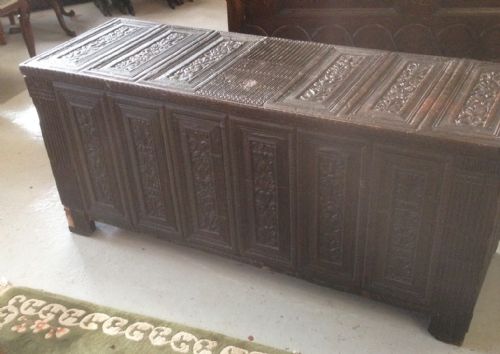 Rare Victorian Oak Blanket Chest with Paper Mâché Panels