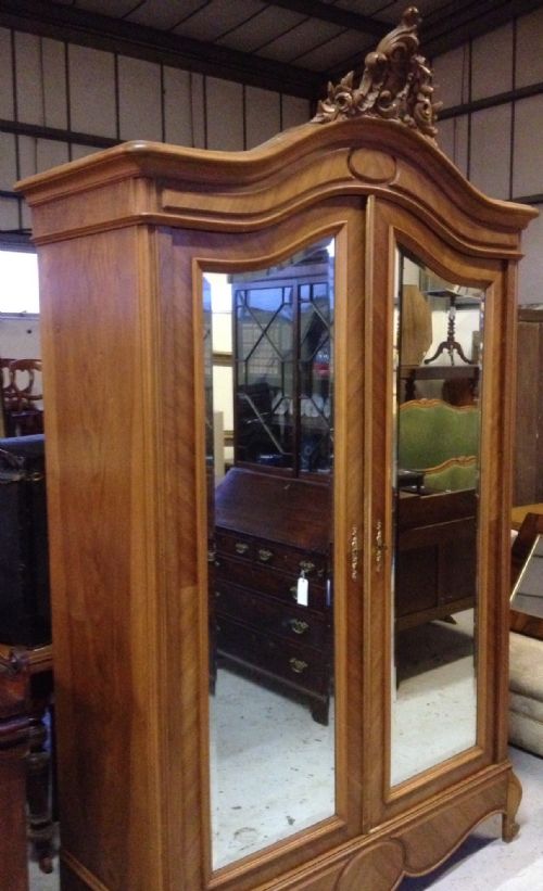 Two Door French Armoire with Carved Pediment in Excellent Condition