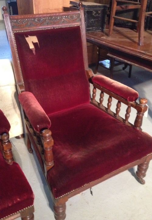 Victorian Walnut Gentlemans Library Chair for Reupholstery