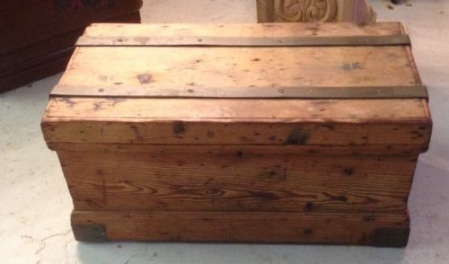 Antique Pine Tool Box with Iron Banding