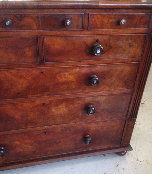 fig 1. Victorian flame mahogany 5 height chest of drawers completely original