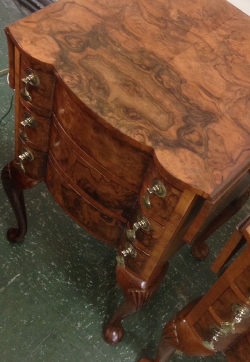 fig 1. A pair of near matching burr walnut Art Deco Cabinets with serpentine fronts