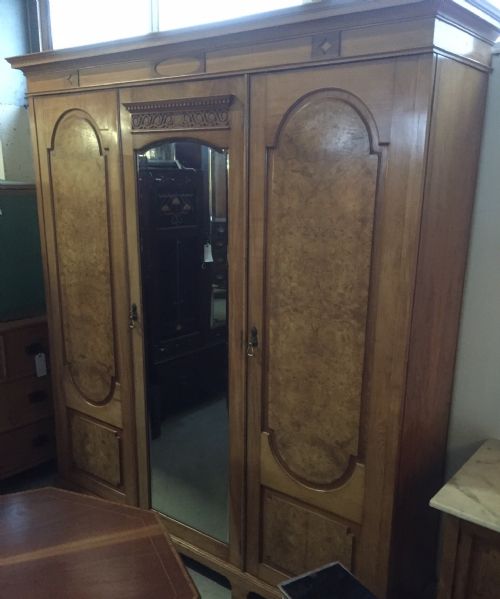 Victorian Ash and Burr Walnut Bedroom Suite