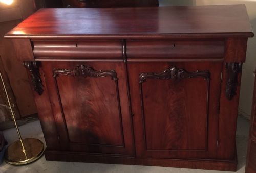 fig 1. Flame mahogany fronted Victorian chiffonier base