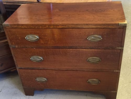 Antique Military Style Oak Chest of Three Drawers