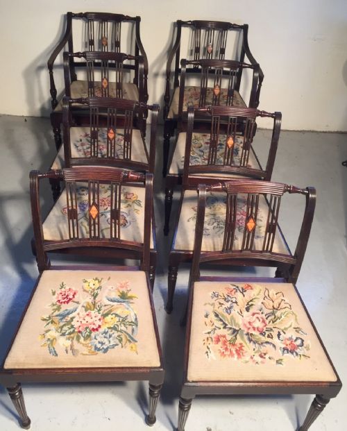 Set of Eight Edwardian Regency Style Dining Chairs Including Two Carvers
