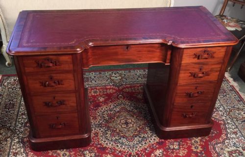 Victorian Mahogany Twin Pedestal Desk with Leather Top