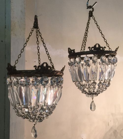 Pair of Lead Crystal Purse Chandeliers. 


