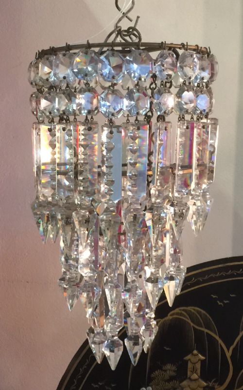 Cut Glass Lead Crystal 3 Tier Pendant Chandelier.