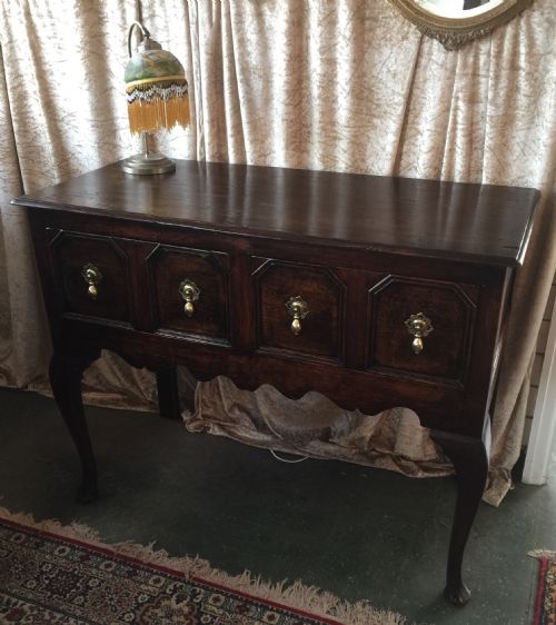 fig 1. Oak Georgian two drawer lowboy on cabriole legs 