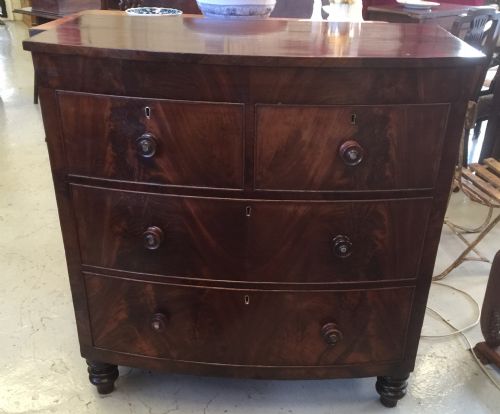 Early Victorian Flame Mahogany Bow Front Chest of Drawers